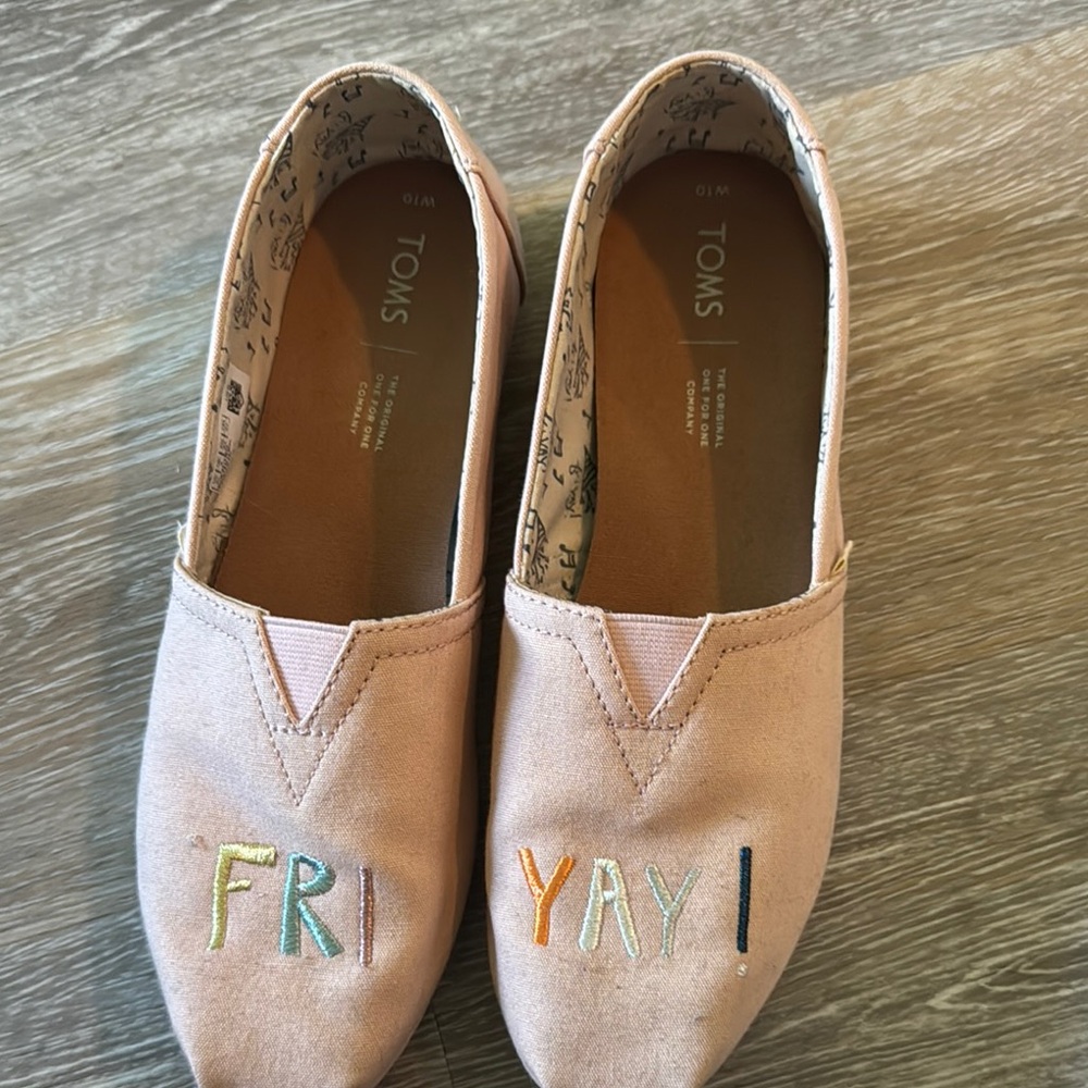 TOMS Pink Embroidered Slip-On Shoes